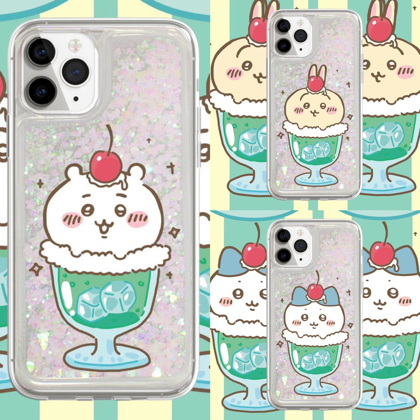 Japanese Cartoon Chiikawa Ice Cream Cup | ChiiKawa Hachiware Usagi Glitter QuickSand - iPhone Case PLUS SE2 11 12 13 14 15 16 16e 17 17e Pro Promax 12mini 13mini