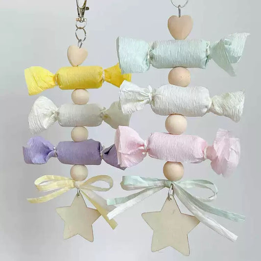 24cm Dreamy Style Wooden Star Moon with Cork Cany Parrot Handmade Bird Toys Organic Bird Cages Accessories Lovebird Budgie Pacific Parrotlet