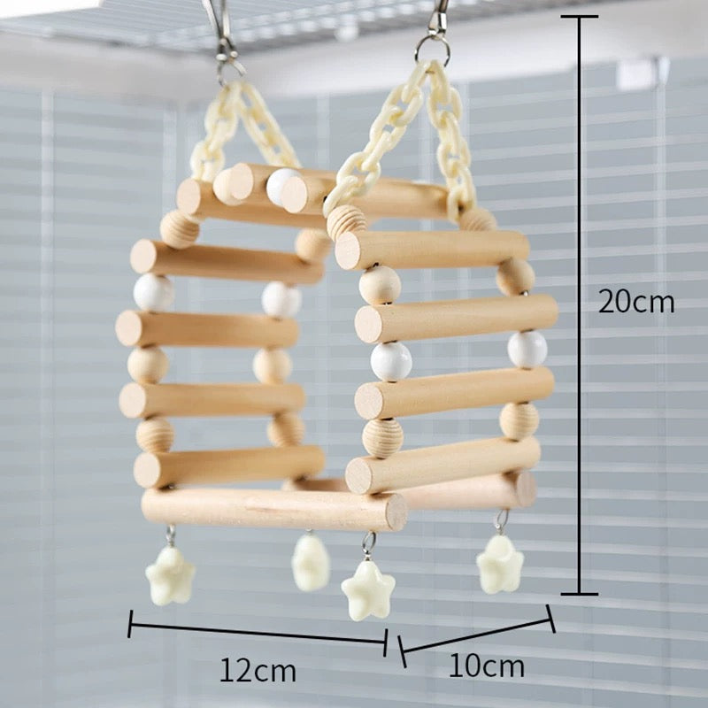 12x20cm Original Wooden Bridge Swings with Stars | Handmade Bird Toys Organic Bird Cages Accessories