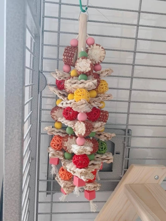 30cm Natural Style Takraw with Corns Bite Hanging Natural Parrot Birdie Toy for Small Medium Size Parrot Cages Accessories
