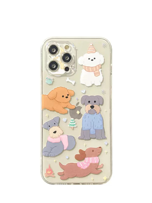 Lovely Dog Puppy Couple iPhone Case 6 7 8 PLUS SE2 XS XR X 11 12 13 14 15 16 Pro Promax 12mini 13mini