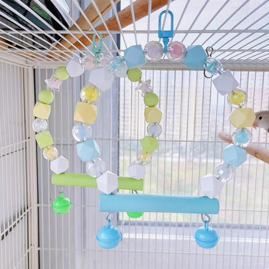 10x13cm Pastel Crystals Small Wooden Swings Handmade Bird Toys Organic Bird Cages Accessories for Lovebird Budgie Pacific Parrotlet