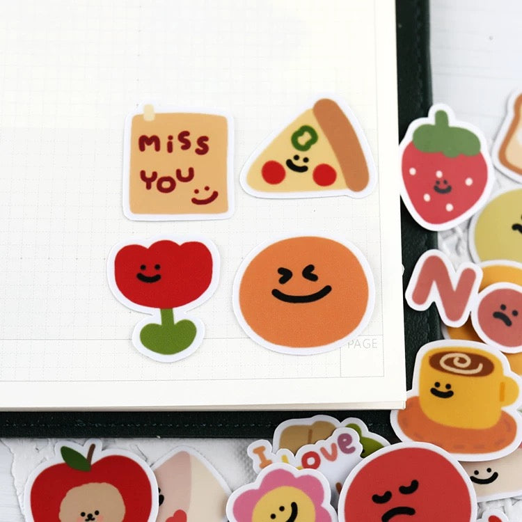 Set of 40 Pieces Cute Fruit Flower Foods Emoji - DIY Journal Craft Diary Art Scrapbook Laptop Luggage Decal Cute Animal Pack