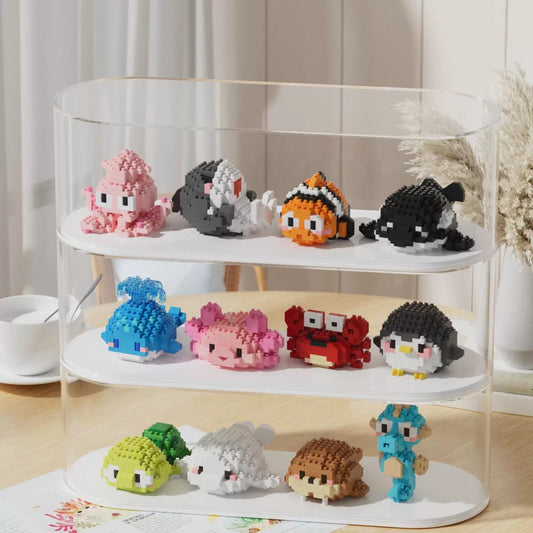 Mini Block Building Block Ocean World Aquarium with Cover | Turtle Beluga Walrus Sealhorse Blue Whale Salamander Crab Crab Penguin Octopus Shark Clownfish Orca - Tiny Particle Assembly DIY Handmade Children Gift