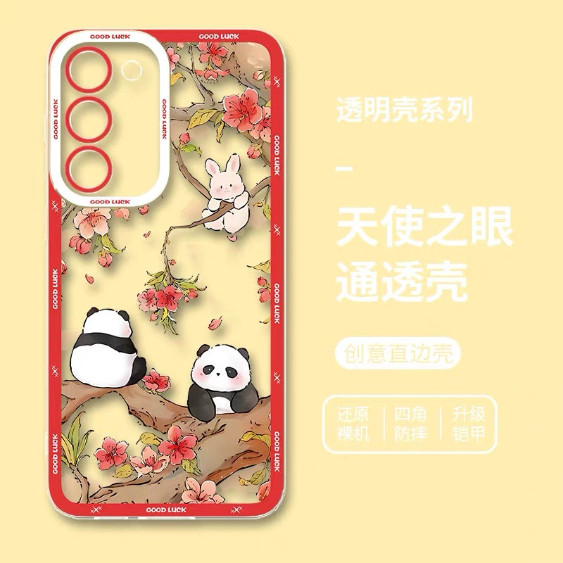 Cute Animal Panda | Chinese Ink Painting Red Version - Phone Case Samsung Galaxy S26 S25 S24 S23 S22 S21 FE Ultra Edge