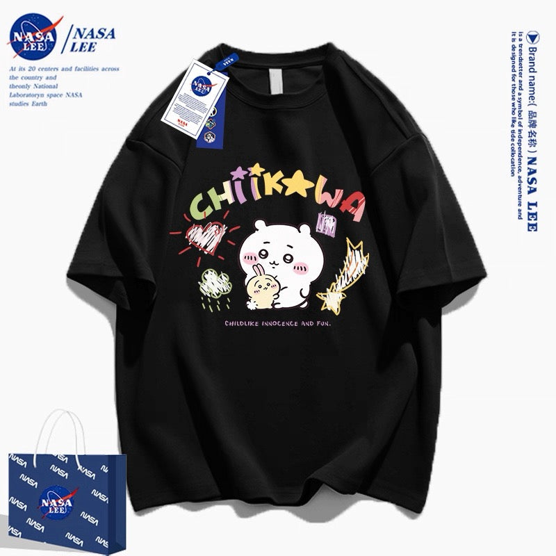Japanese Cartoon ChiiKawa Casual Style T-Shirt Series | Big Chiikawa with Small Usagi - Kawaii Fashion Items
