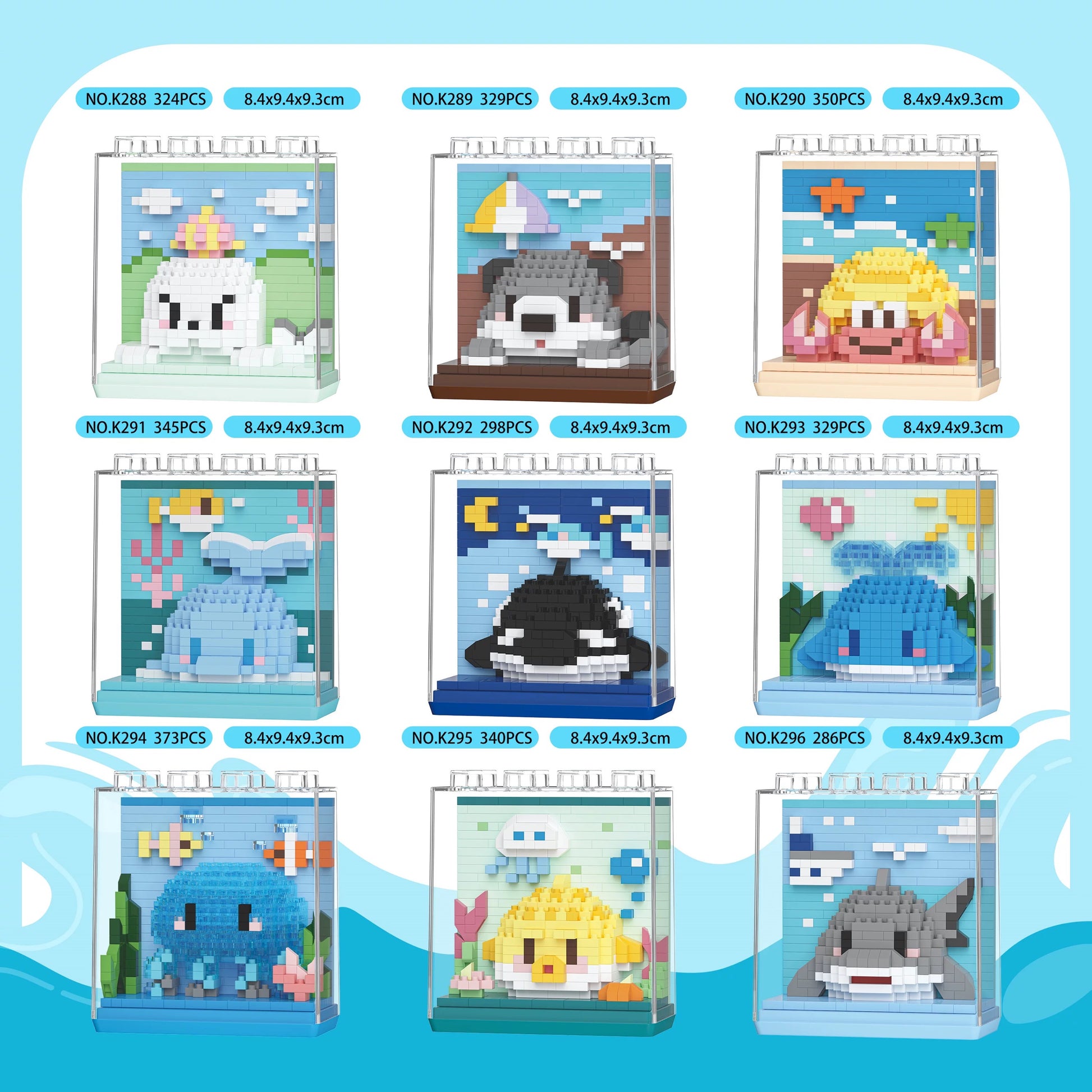 Mini Block Building Block Ocean World Aquarium with Cover | Dolphin Seal Otter Orca Hermit Crab Whale Jellyfish Blowfish Shark - Tiny Particle Assembly DIY Handmade Children Gift