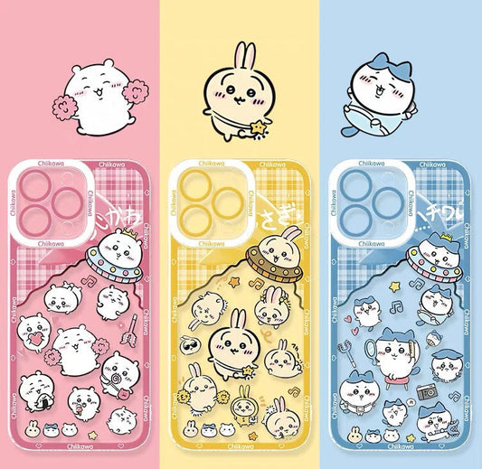 Japanese Cartoon ChiiKawa UFO Version Clean Case | Chiikawa Hachiware Usagi Momonga - iPhone Case PLUS SE2 XS XR X 11 12 13 14 15 16 16e 17 17e Pro Promax 12mini 13mini