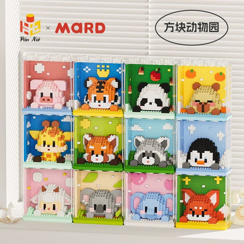 Mini Block Building Block Zoo Animal with Cover | Panda Red Panda Giraffe Tiger Fox Capybara Sheep Koala Penguin Pig Raccoon Elephant - Tiny Particle Assembly DIY Handmade Children Gift