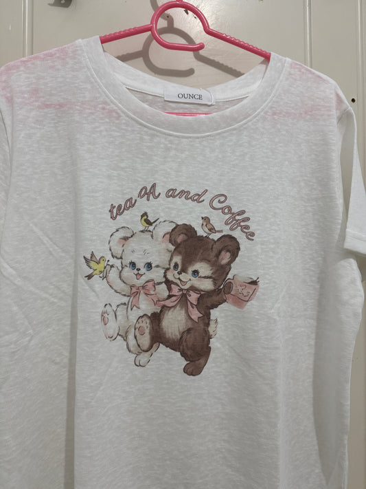 韓国ファッション かわいいアニマルスタイルTシャツシリーズ | ヴィンテージベアカップルと小鳥たち - かわいいファッションアイテム