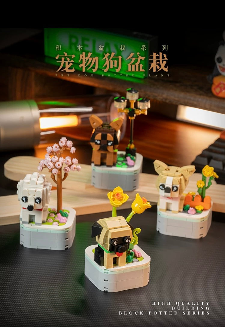 potted plants building block series Mini Block Building Block Dog Plant | Bulldog Poodle Dachshund