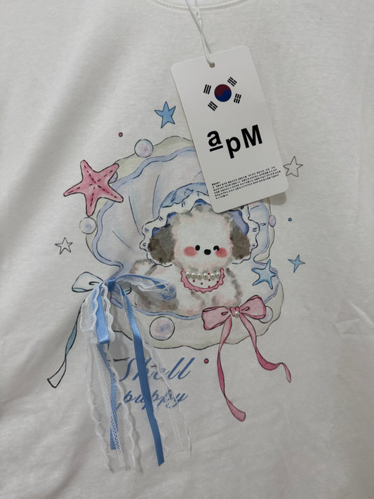 Korean Fashion Cute Animals Style T-Shirt Series | Shell Pearl with Puppy - Kawaii Fashion Items