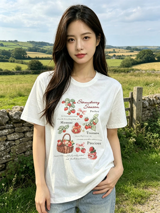 Korean Fashion Cute Fruits Style T-Shirt Series | Strawberry Season with Sweets - Kawaii Fashion Items