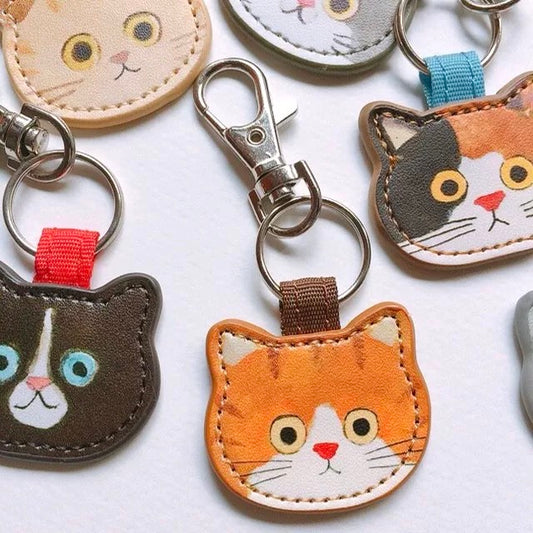 Japan Cat Neko Leather Keychain | Calico Orange Ginger Black Grey White Beige Tabby - Keychain Cat Lovers