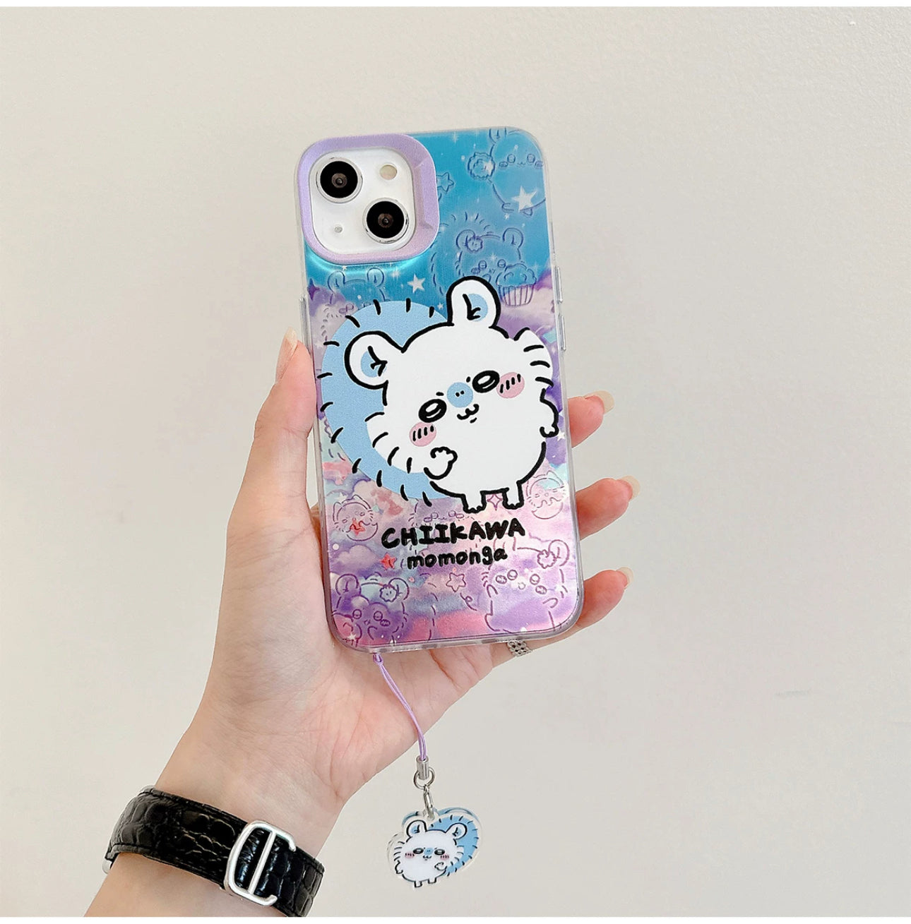 Japanese Cartoon iPhone Case with Strap | Laser Outing ChiiKawa Hachiware Usagi Momonga - iPhone CasePhone Case 7 8 PLUS SE2 XS XR X 11 12 13 14 15 16 Pro Promax 12mini 13mini WinnieTheBirds Toy Shop