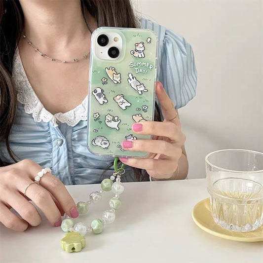 Lovely Puppy with Grass iPhone Case 11 12 13 14 15 16 Pro Promax Plus 13mini 12mini