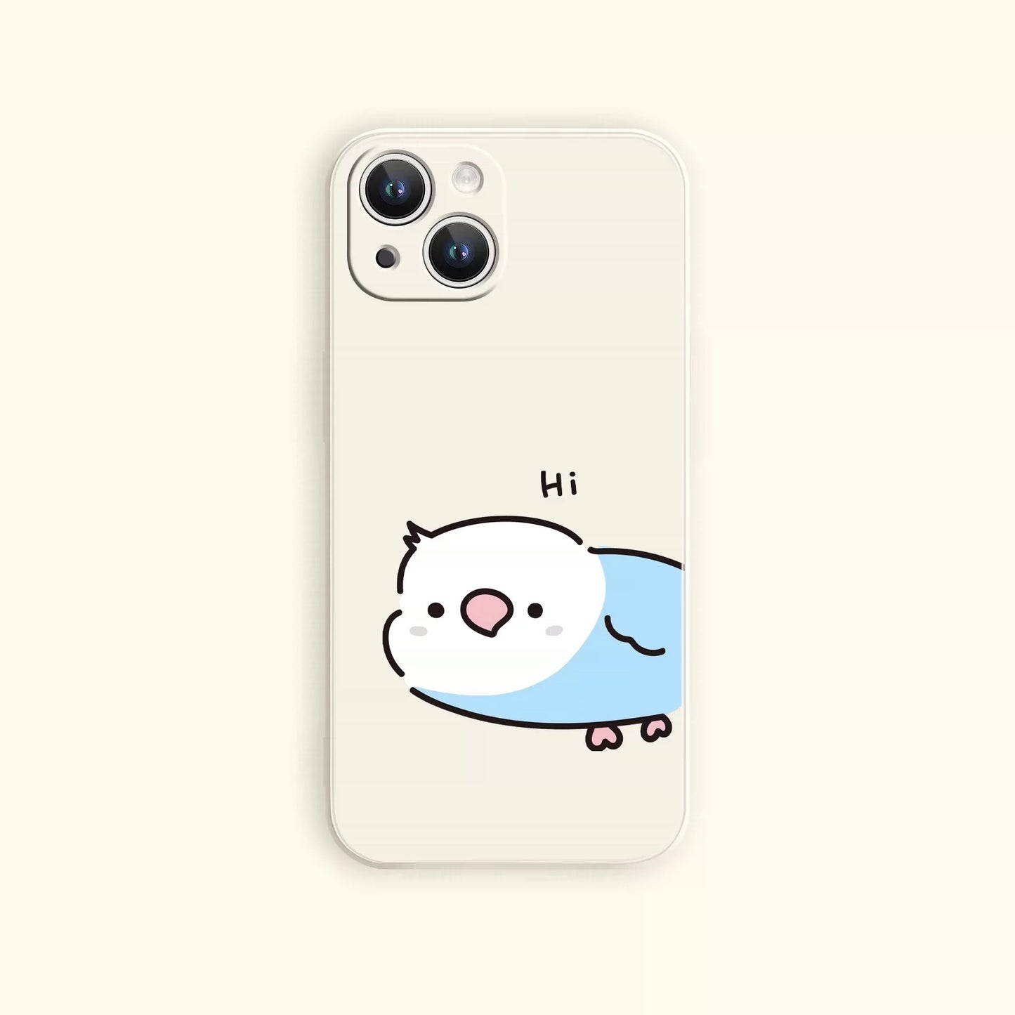 Lovely Simple Drawing White & Blue Budgie Silicon Phone Case | Oi & Hi White & Black - iPhone Case PLUS SE2 XS XR X 11 12 13 14 15 16 16e 17 17e Pro Promax 12mini 13mini