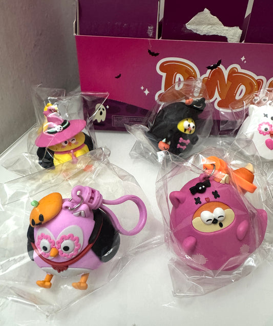 Lovely Chicken Fat Dundun Halloween Plastic Keychain | Full Set of 8 - Children Gift Animal Blind Box