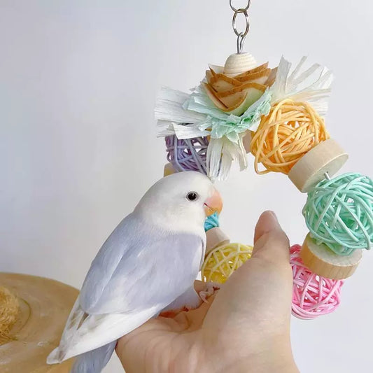 19x14cm Dreamy Style Pastel Takraw Ball Rings - Bitting Hanging Birdies Toys Parrot Handmade Bird Toys Organic Bird Cages Accessories Lovebird Budgie Pacific Parrotlet