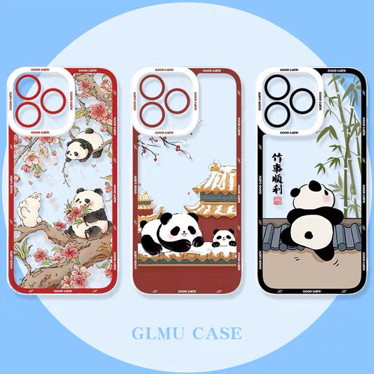 Cute Animal Panda | Chinese Ink Painting Red Version - iPhone Case PLUS SE2 XS XR X 11 12 13 14 15 16 16e 17 17e Pro Promax 12mini 13mini