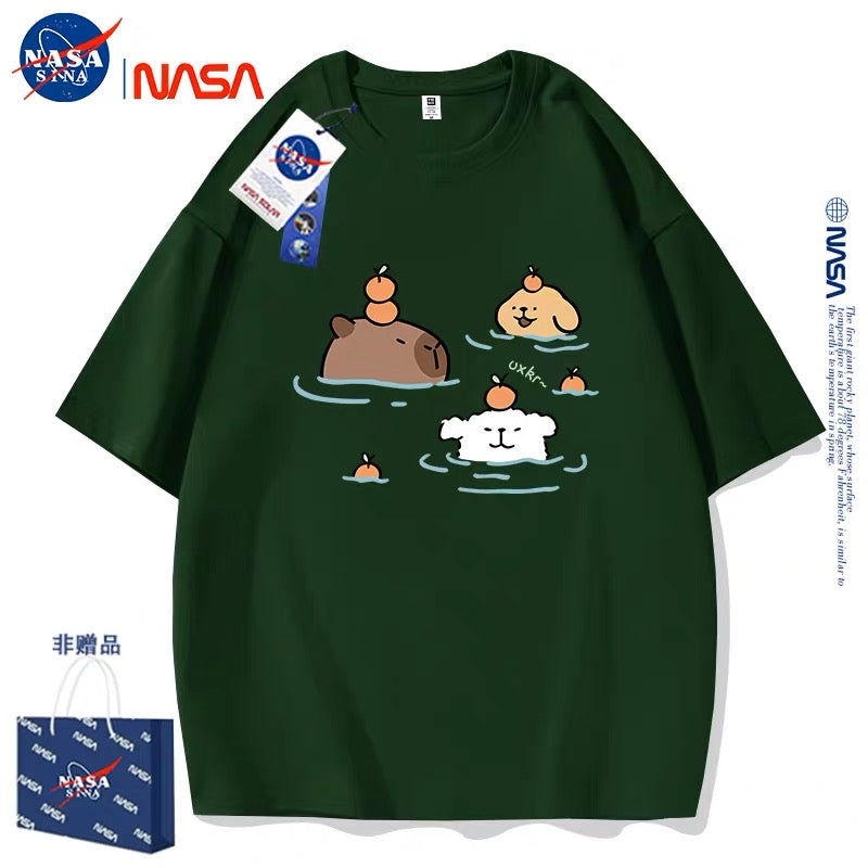 Cute Cartoon Doggie Maltese Puppy Style T-Shirt Series | Maltese Hot Spring with Capybara Part2 - Kawaii Fashion Items for Child & Adult