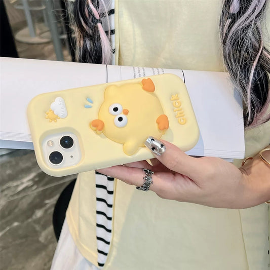 Lovely Chicken Fat Dundun Silicone Phone Case | Yellow Soft Chick - iPhone Case 13 14 15 16 17 Pro Promax