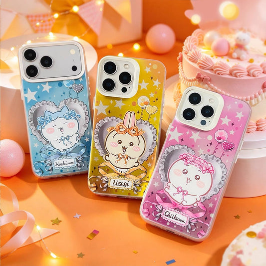 Japanese Cartoon ChiiKawa Ribbon Heart Cushion Laser Case | Chiikawa Hachiware Usagi Momonga 4 Styles - iPhone Case 11 12 13 14 15 16 16e 17 17e 18 Pro Promax