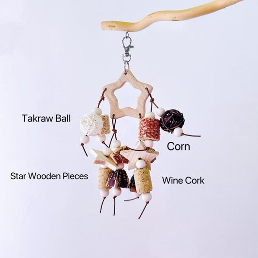 20-28cm Natural Style Moon Star with Fruit & Seed Hanging Toy Handmade Bird Toys Natural Bird Bitting Toys Organic Bird Cages Accessories