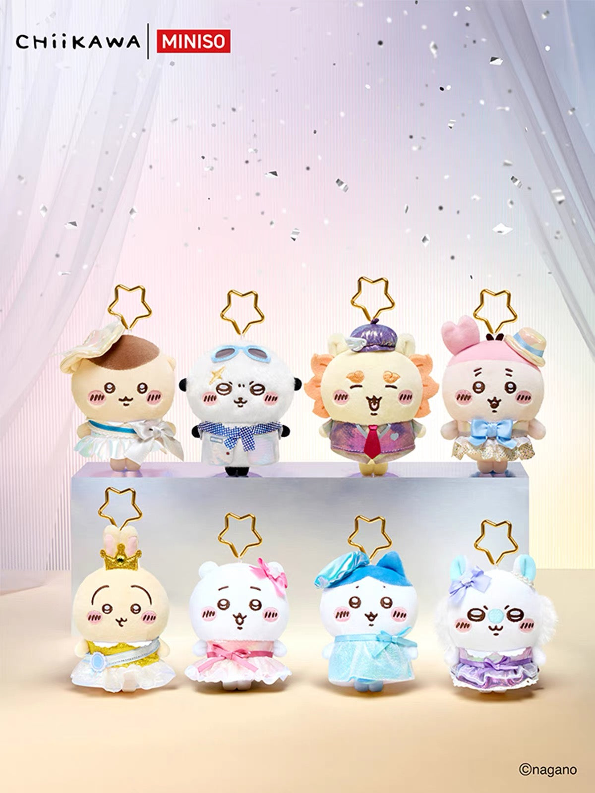 ChiiKawa X Miniso Glamorous Costume Series Plush Doll Keychain | ChiiKawa Hachiware Usagi Momonga Kurimanju Rakko Shisa Crab Dress Up Fancy Doll Keychain - Kawaii Items Room Decoration doll