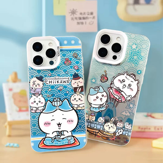 ちいかわ 韓国 着せ替え レーザーケース | ちいかわ ハチワレ うさぎ - iPhoneケース 11 12 13 14 15 16 16e 17 17e Pro Promax