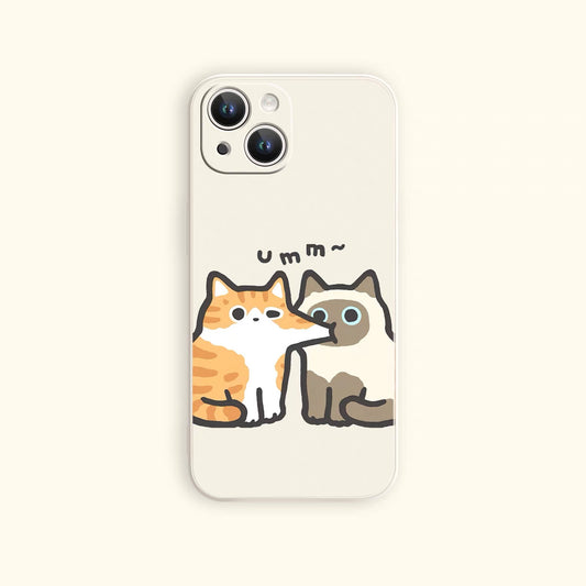 Lovely Cat Simple Drawing Couple Silicon Phone Case | Orange Siamese Cat Eat? Kiss Face - Phone Case Samsung Galaxy S26 S25 S24 S23 S22 S21 FE Ultra Edge