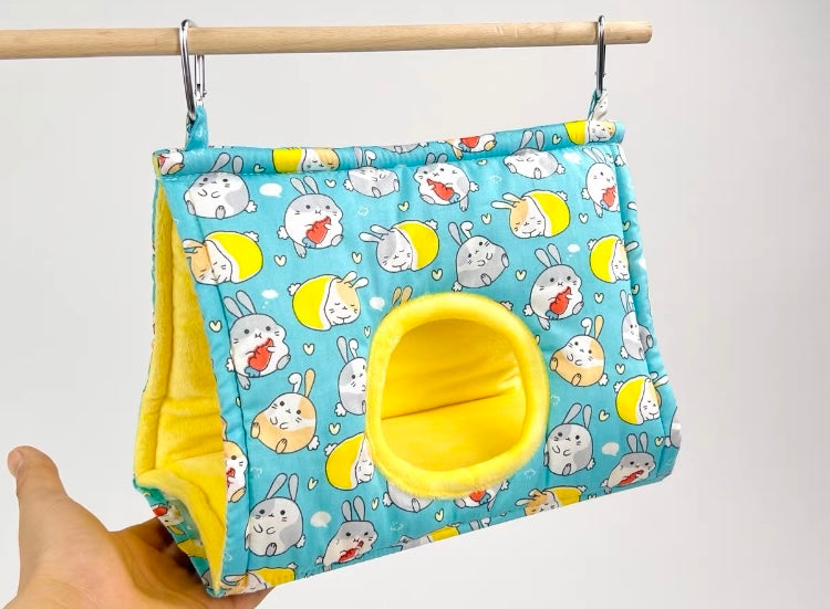 Handmade Cute Style Autumn Winter Parrot Tent Bed | Bunny Pink Blue - Organic Bird Cages Accessories Lovebird Budgie Pacific Parrotlet