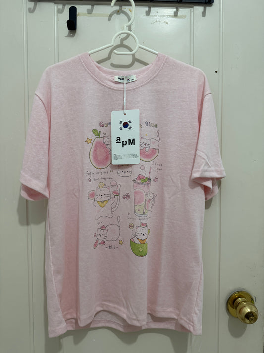 韓国ファッション かわいい動物スタイル Tシャツシリーズ | ハッピーホワイトキャット グアバ スイートタイム - カワイイファッションアイテム