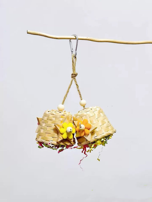 22x15cm Parrot Toy Bamboo Baskets with Colourful Paper Bird Bites Hanging Toy Handmade Bird Toys Organic Bird Cages Accessories