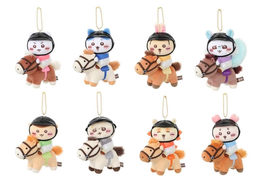 ChiiKawa X Miniso Horse Riding Series | ChiiKawa Hachiware Usagi Momonga Kurimanju Rakko Shisa Crab Cute Riding Horse Plush Doll Keychain - Kawaii Items Room Decoration Doll