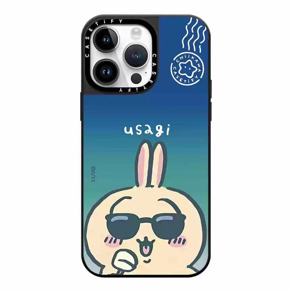 Japanese Cartoon ChiiKawa Mirror Phone Case | ChiiKawa Hachiware Usagi Wear Sunglass and Eating Icecream - iPhone Case 11 12 13 14 15 16 Pro Promax WinnieTheBirds Toy Shop
