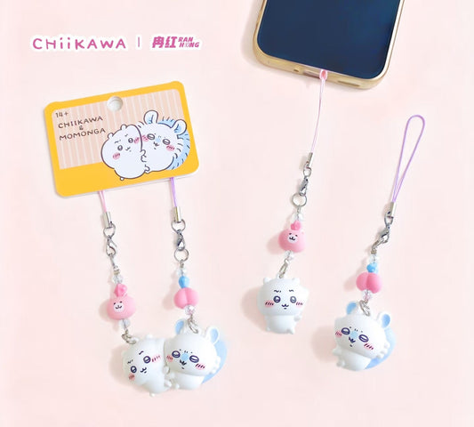 ChiiKawa Friends Series | ChiiKawa Hachiware Usagi Momonga Friends Cuddle Up Phone Keychain - Kawaii Items Room Decoration