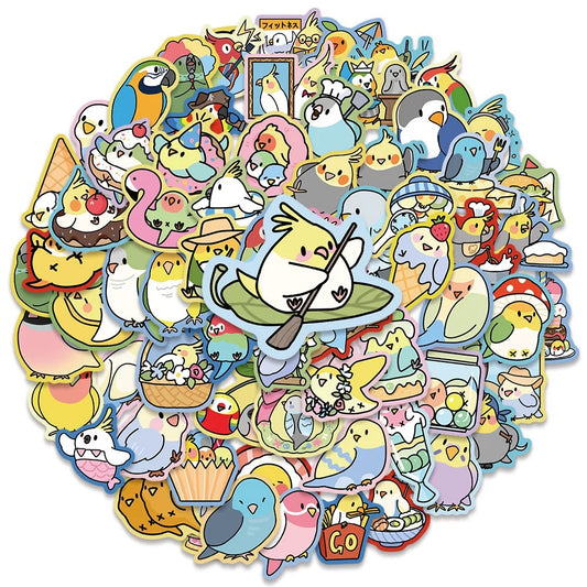 Set of 70 Pieces Colourful Fun Parrot Stickers Waterproof | Lovebird Budgie Pacific Parrotlet Macaw - iPad iPhone NoteBook