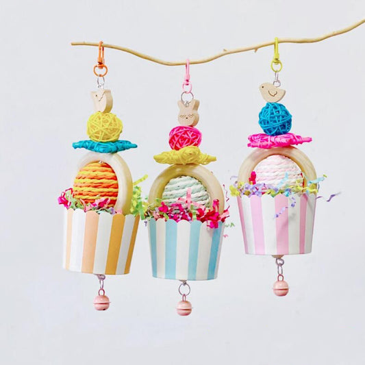 Colourful Cupcake Bite Hanging Natural Parrot Birdie Toy for Small Medium Size Parrot Cages Accessories Lovebirds Budgie