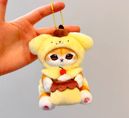 Japan Artist Mofusand x Sanrio Cat Neko Crossover Pompompurin - 12cm 15cm 20cm Mascot Plush Doll Big Keychain
