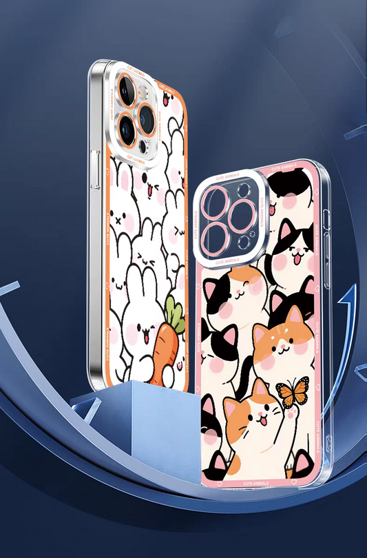 Japan Style Simple Cute Animals Style | Fun Emo Full Screen 8 Styles - iPhone Case PLUS SE2 XS XR X 11 12 13 14 15 16 16e 17 17e Pro Promax 12mini 13mini