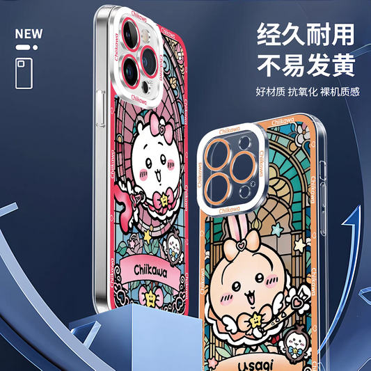 Japanese Cartoon Chiikawa Magic Girl Glass Window | Chiikawa Hachiware Usagi Momonga - iPhone Case PLUS SE2 XS XR X 11 12 13 14 15 16 16e 17 17e Pro Promax 12mini 13mini