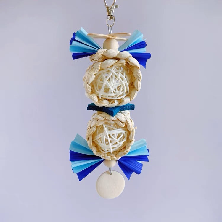 23x8cm Colourful Circus Style Blue Purple Pink Yellow Hanging Natural Parrot Birdie Toy for Small Medium Size Parrot Cages Accessories