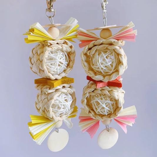 Colourful Circus Style Blue Purple Pink Yellow Hanging Natural Parrot Birdie Toy