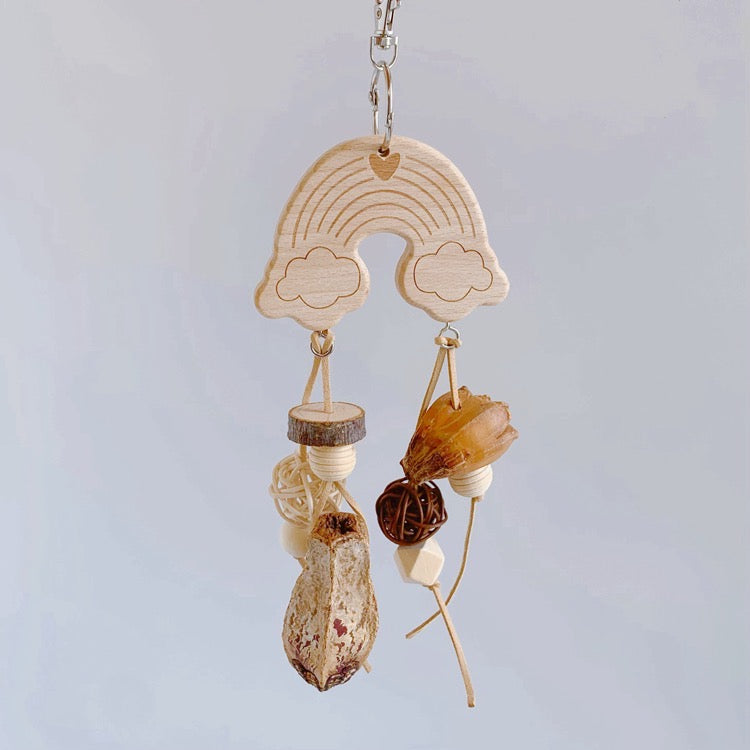 28cm Rainbow Pastel & Natural Bite Hanging Natural Parrot Birdie Toy for Small Medium Size Parrot Cages Accessories