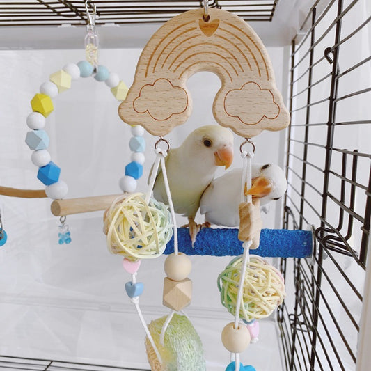 Rainbow Pastel & Natural Bite Hanging Natural Parrot
