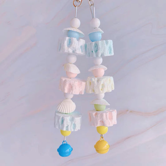 Mineral Stone with Corn Leaf & Shells Hanging Toy Handmade Bird Toys