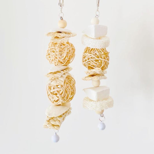 Cuttlefish Bones with Corn Leaf & Takraw Hanging Toy Handmade Bird Toys Organic Bird Cages Accessories