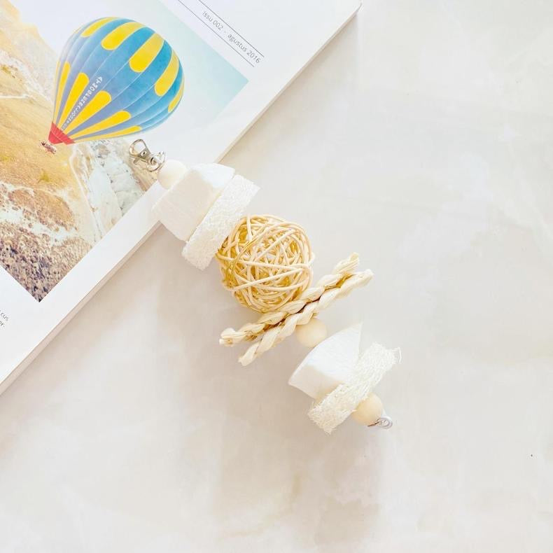 20-22cm Cuttlefish Bones with Corn Leaf & Takraw Hanging Toy Handmade Bird Toys Organic Bird Cages Accessories