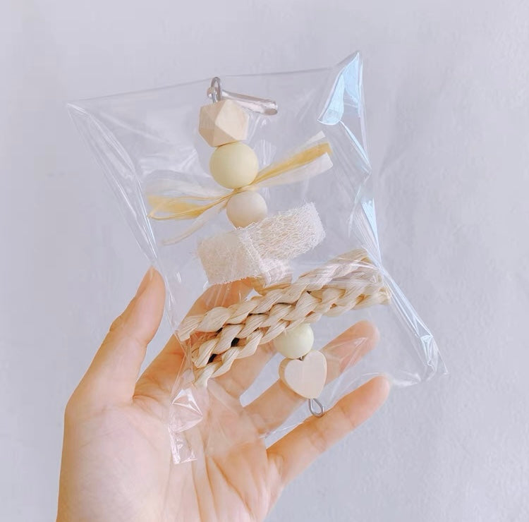 17cm Pastel Yellow Purple Blue Hanging Toy Handmade Bird Toys Organic Bird Cages Accessories